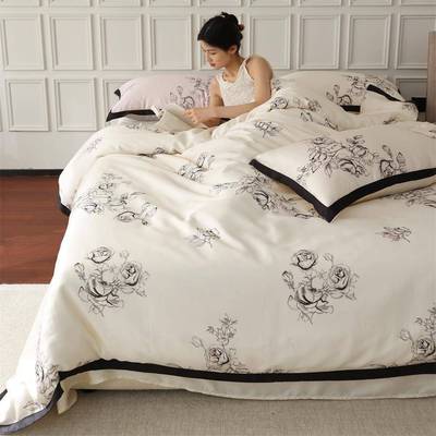 素描水墨花轻奢素净莱赛尔数码印花兰精天丝冰爽丝滑四件套