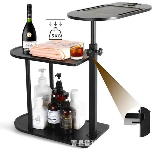 新款木质三层浴室收纳架落地浴缸边桌可旋转浴缸桌实木浴缸架