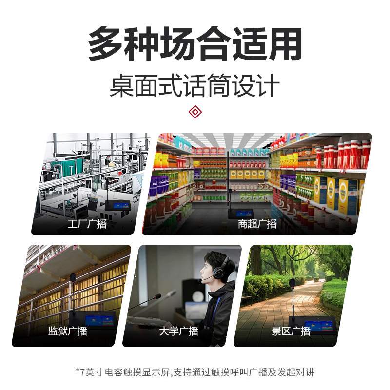 IP网络寻呼话筒7寸彩屏一键寻呼分控商场超市广播音响系统设备