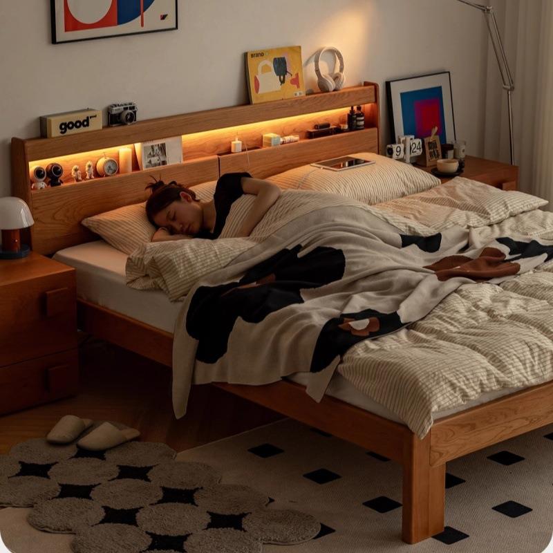 北欧实木床樱桃木小户型1.5m家用日式1.8m主卧储物双人床