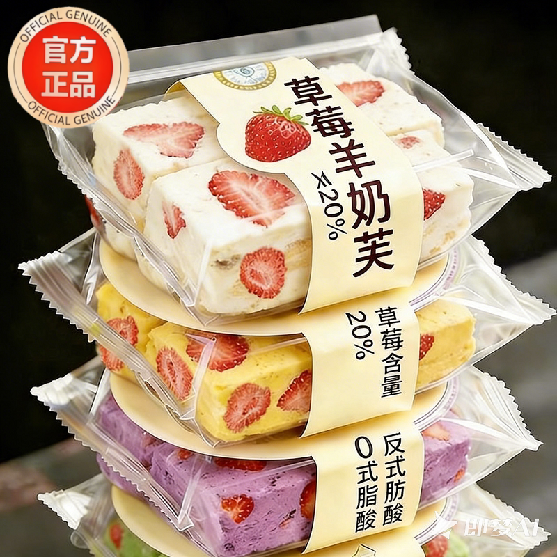 央妈推荐！正品草莓羊奶芙官方旗舰店拉丝长条冻干零食网红正版