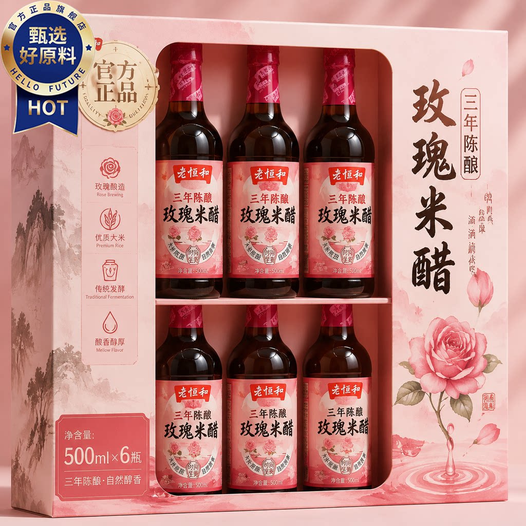 玫瑰米醋老恒和浙江宁波特产老字号旗舰店食酿造凉拌蘸汁家用调料