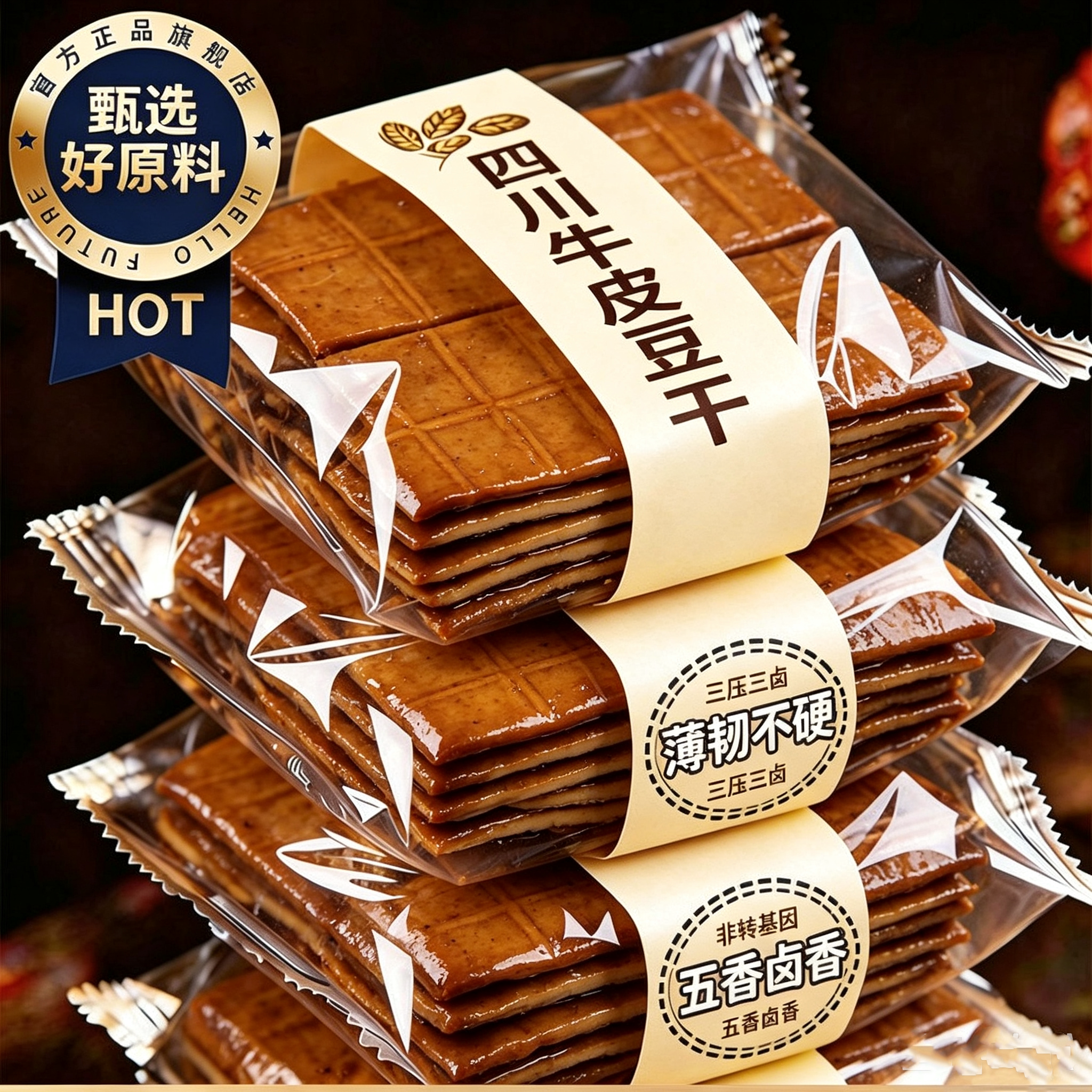 四川特产牛皮豆干高蛋白五香商用达县卤豆腐干零食火锅烧烤炒菜用