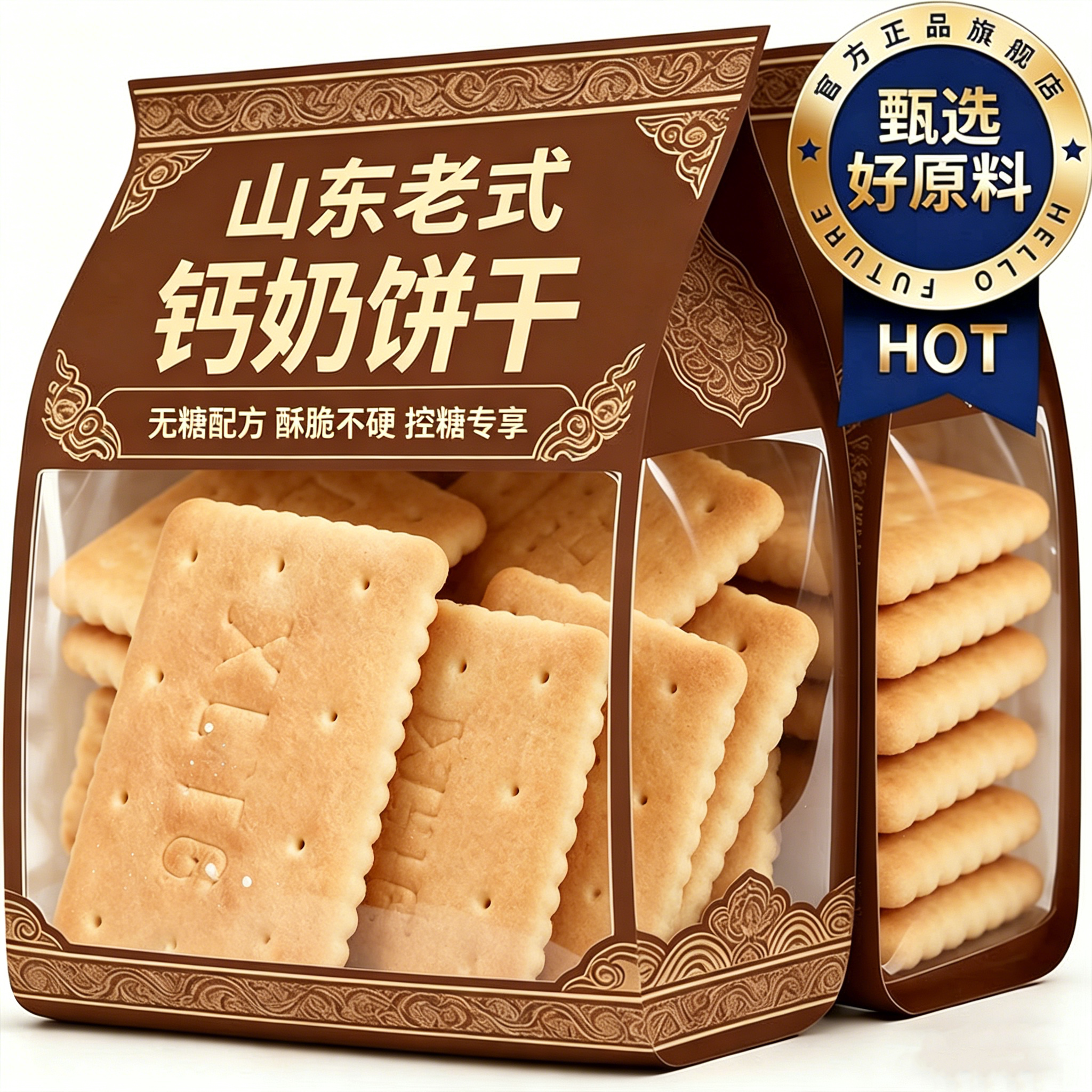 青岛无糖钙奶饼干官方旗舰店整箱山东老式青食饼干小包装儿童老人图片