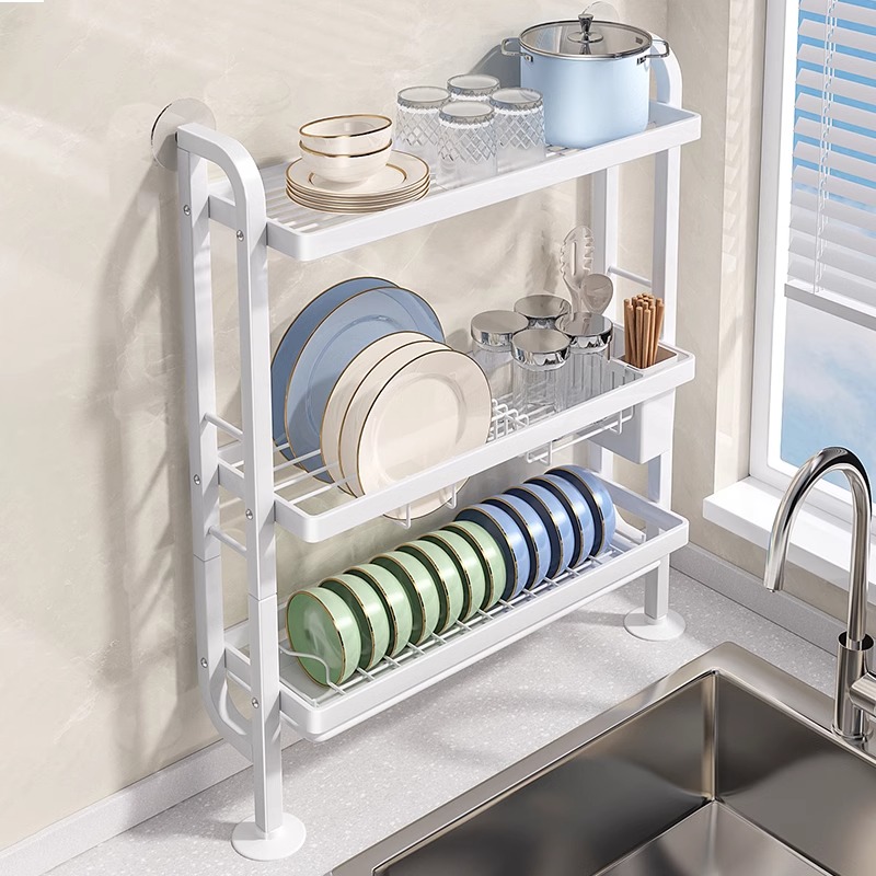 居美适厨房置物架水槽窄边沥水碗架免打孔上墙碗碟盘收纳洗碗架子