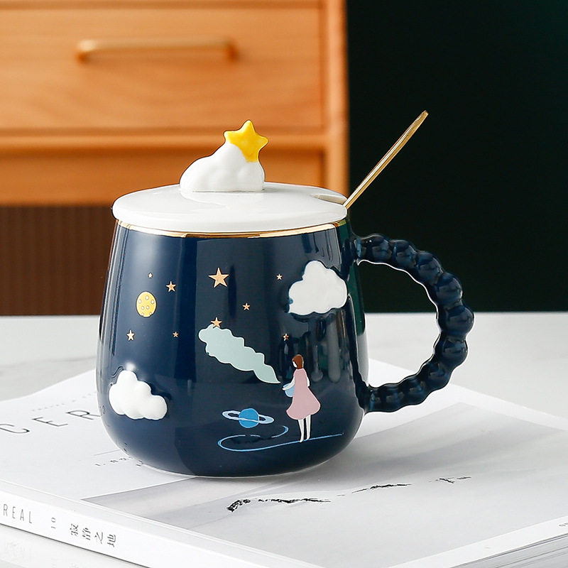星空马克杯带盖勺陶瓷杯礼盒装套装情侣水杯咖啡杯伴手礼盒套装