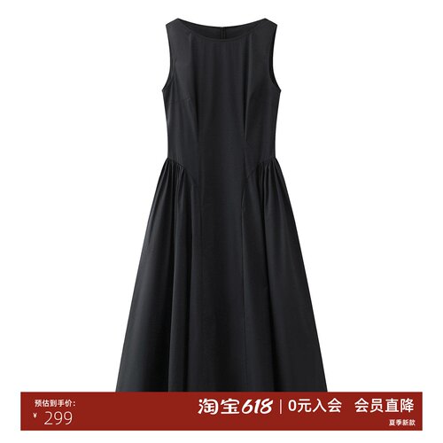 极简风黑色无袖收腰赫本连衣裙