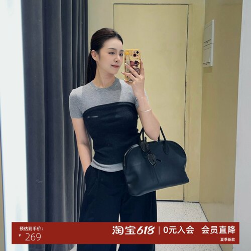春新款真两件撞色针织衫T恤