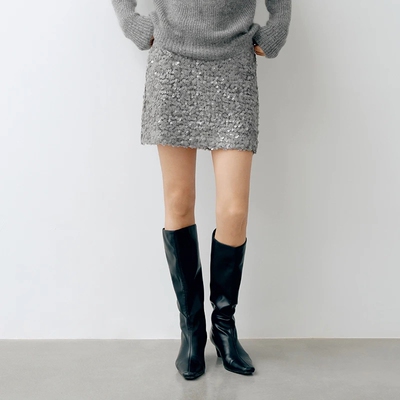 春款时尚高腰灰色亮片半裙