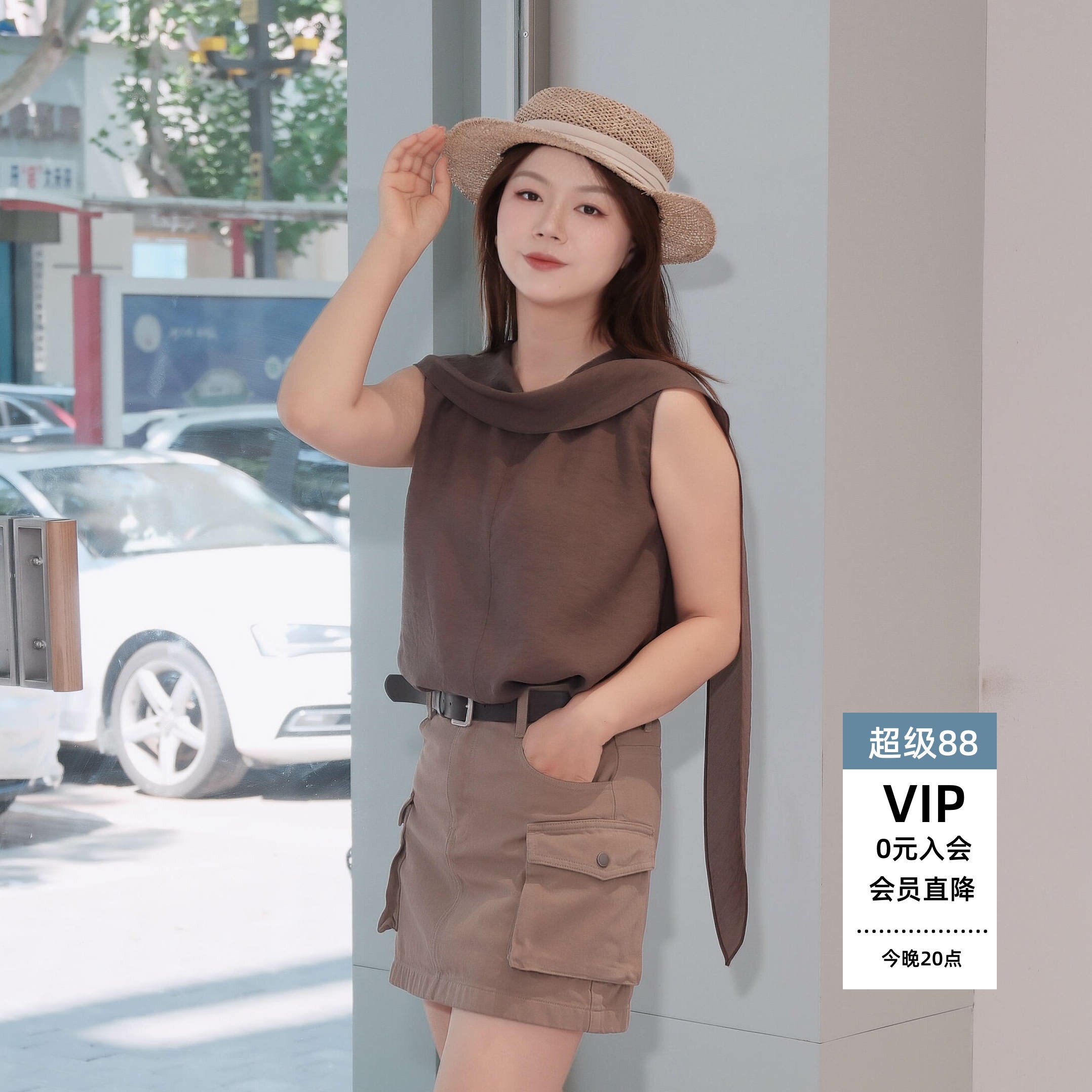 百搭无袖飘带领衬衫女上衣