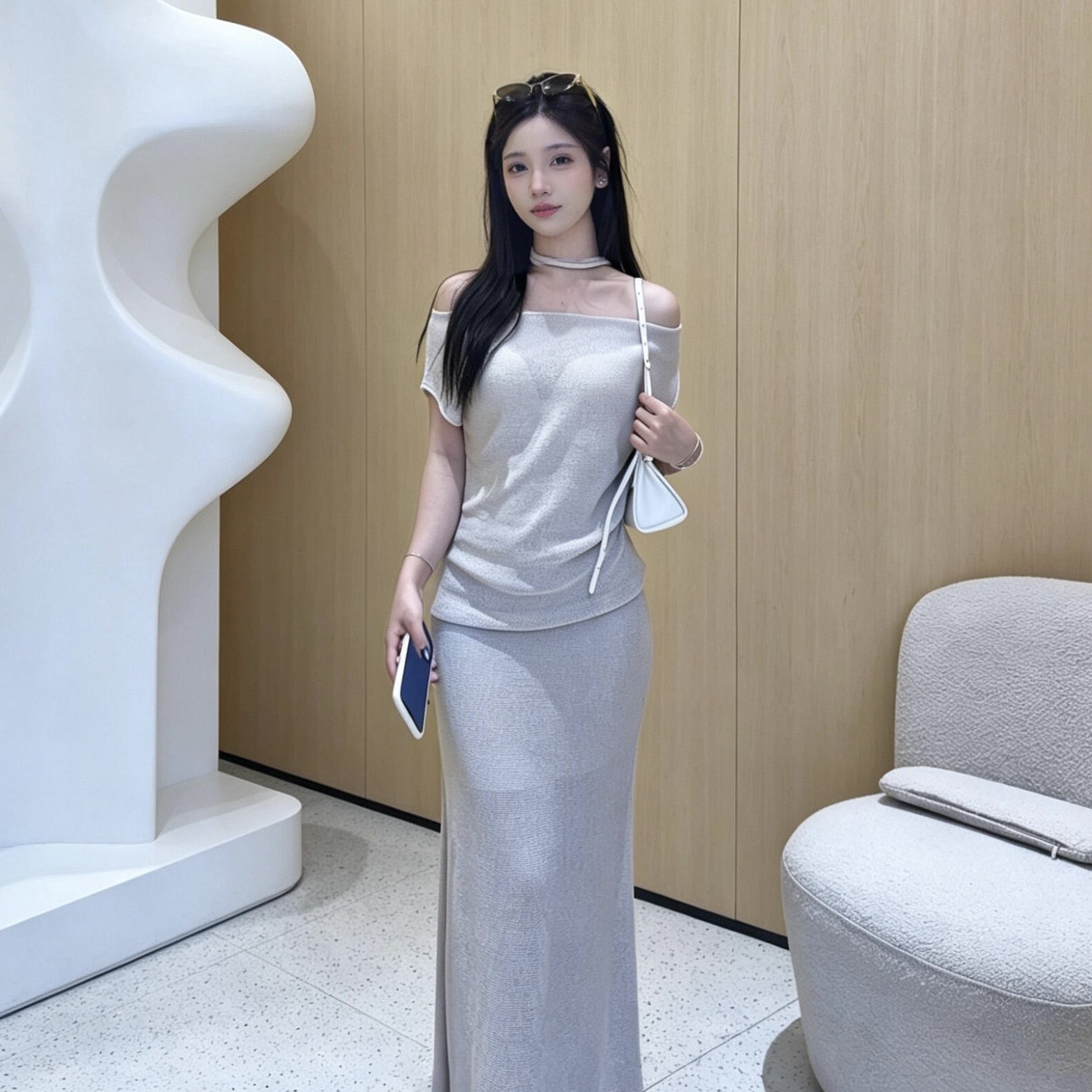 夏季新针织女抽绳收腰上衣半身裙