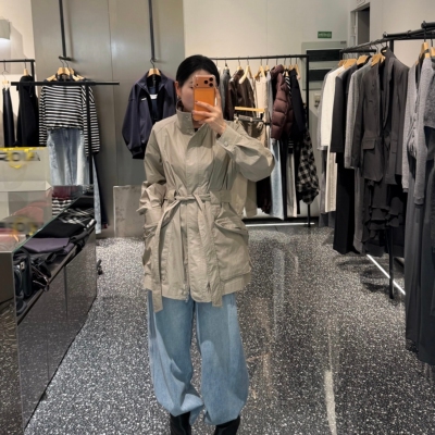 休闲配腰带修身立领外套女风衣
