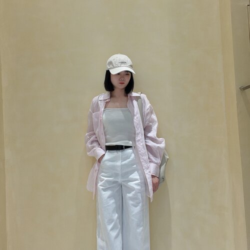 松弛感粉色苎麻衬衫女长袖翻领