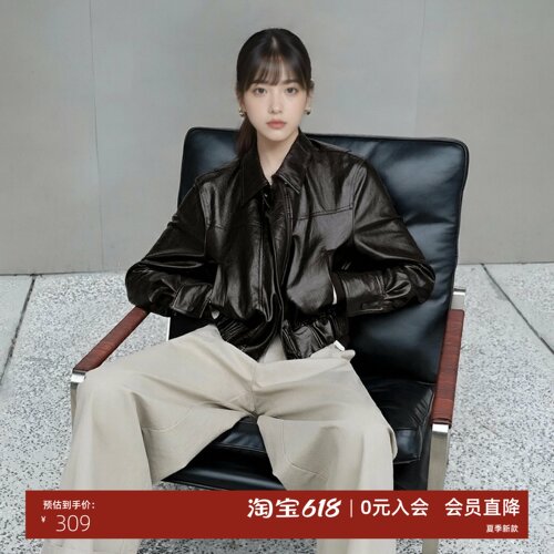新款翻领时尚PU皮外套