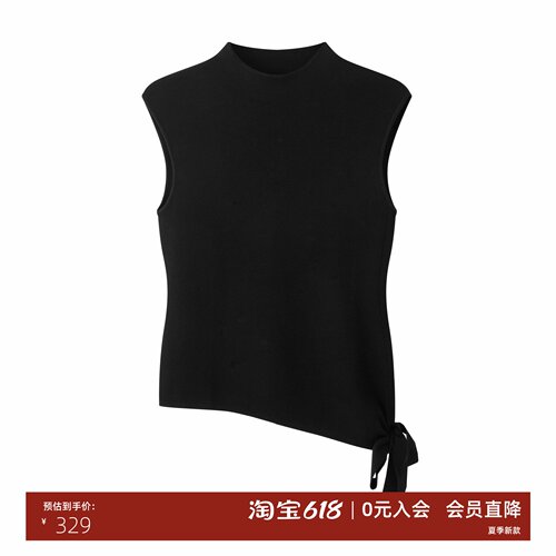 夏款无袖不规则绑带针织衫