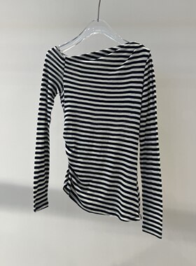 arioseo品艾诺丝官方旗舰店2026春款一字领条纹针织衫女BR601138