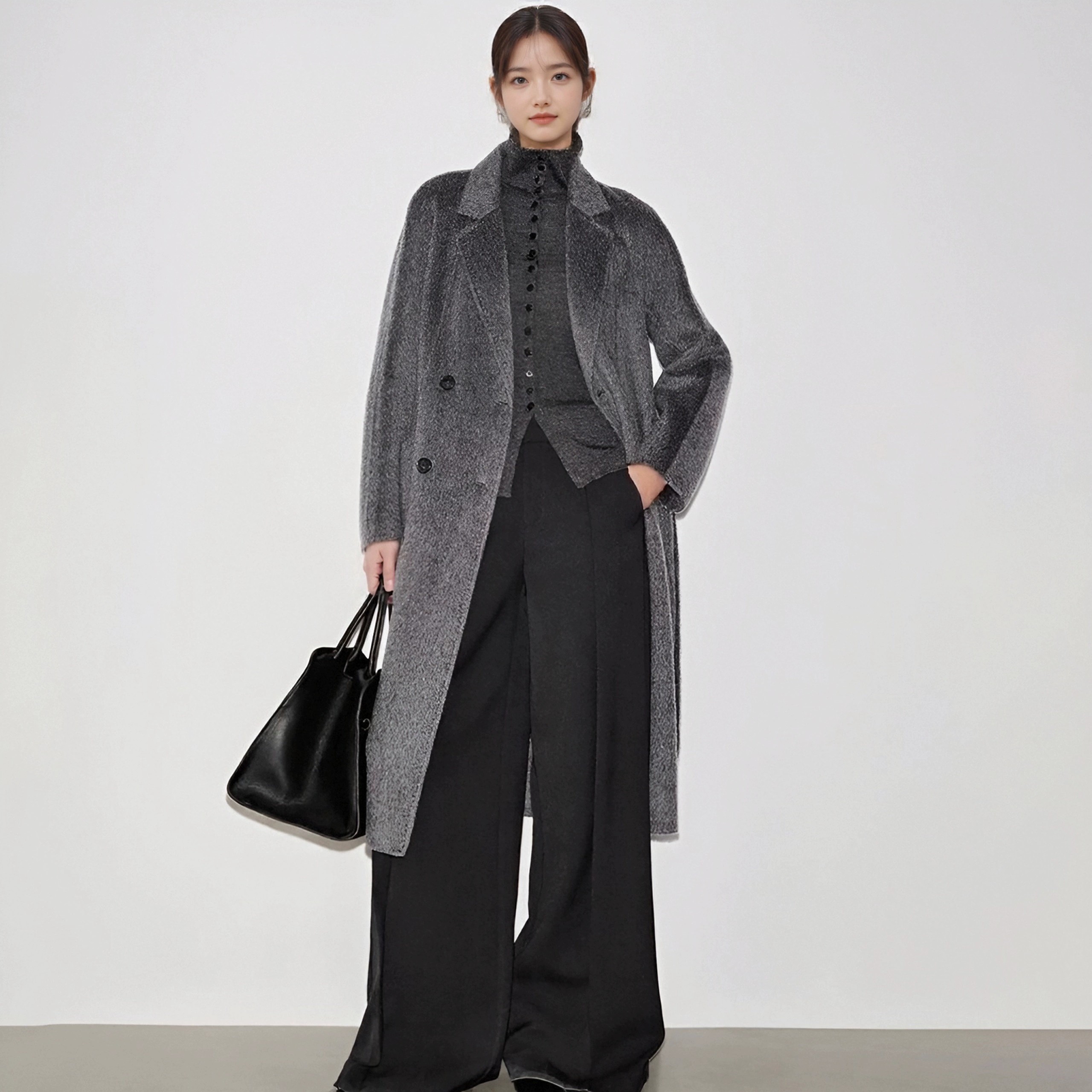 新款腰带双面毛呢外套大衣