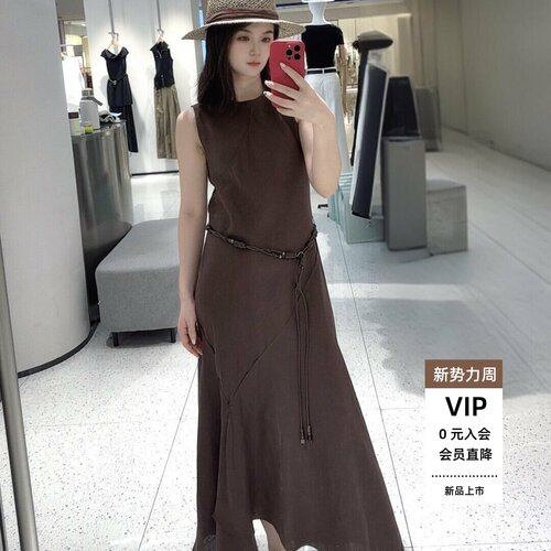 夏款收腰亚麻无袖连衣裙