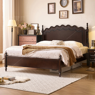 美式复古实木床法式复古高级感莱亚床卧室家用小户型樱桃木双人床