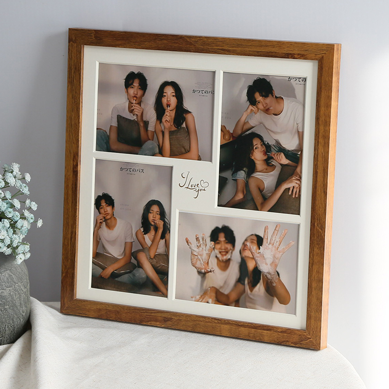 加卡纸4孔四宫格摆台组合相片方形画框实木铝合金洗照片做成相框