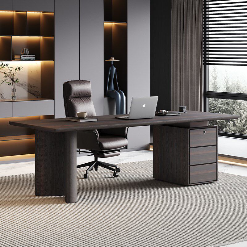 意式极简书桌实木成人家用轻奢书房客厅办公电脑桌台式可放主机