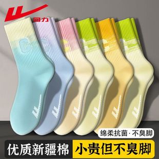 回力袜子女款运动中筒袜多巴胺色字母潮袜秋冬运动鲨鱼裤配的袜子