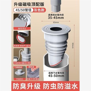 50管密封塞防臭防反臭厨房下水道硅胶圈溢水防护神器封口盖防溢水