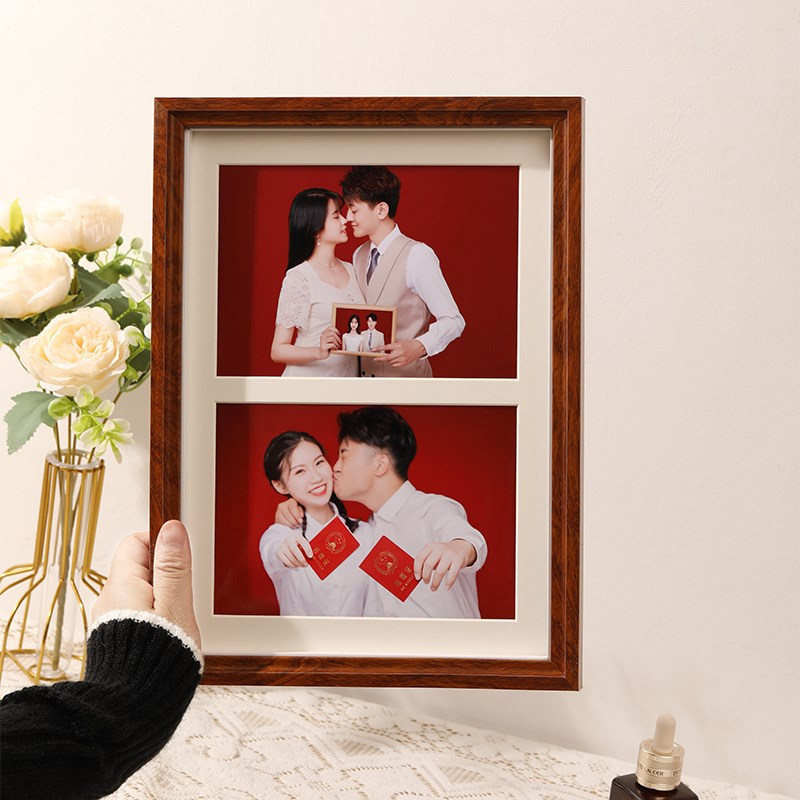 实木二联组合洗照片做成6 7寸相框婚纱照摆台情侣纪念礼物结婚照