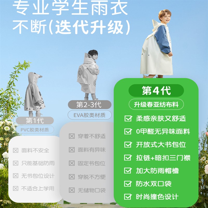 儿童雨衣男童小学生上学中大童女童全身防暴雨书包位新款雨披