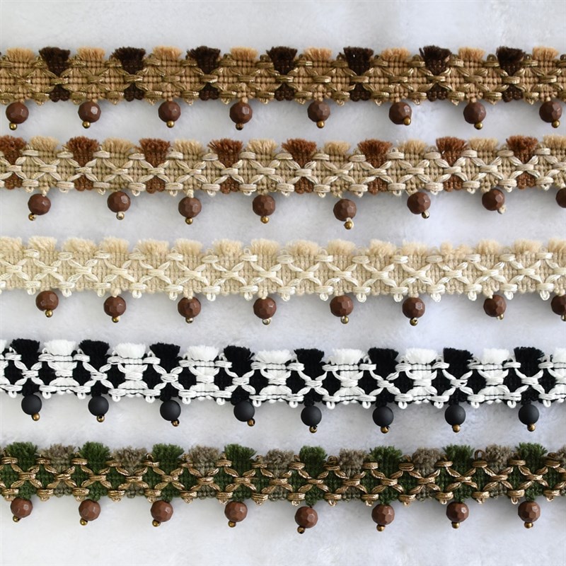 天河花边新款窗帘抱枕珠子美拉德中式复古绿色可零剪侧边装饰辅料