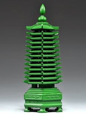 绿色桃木雕刻13层文昌塔摆件木质十三层九层文昌塔客厅书桌工艺品