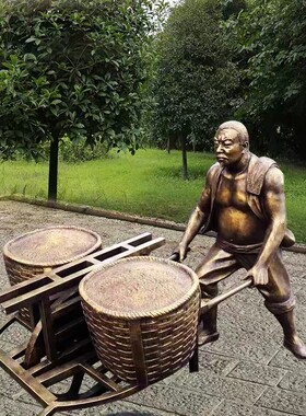 玻璃钢农耕人物雕塑文化牛拉犁民俗浮雕园林仿铜人物铸铜摆件定制