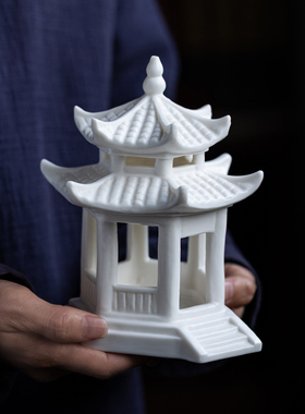 中式陶瓷亭子凉亭庭院古建筑模型沙盘假山微景观水族鱼缸造景摆件