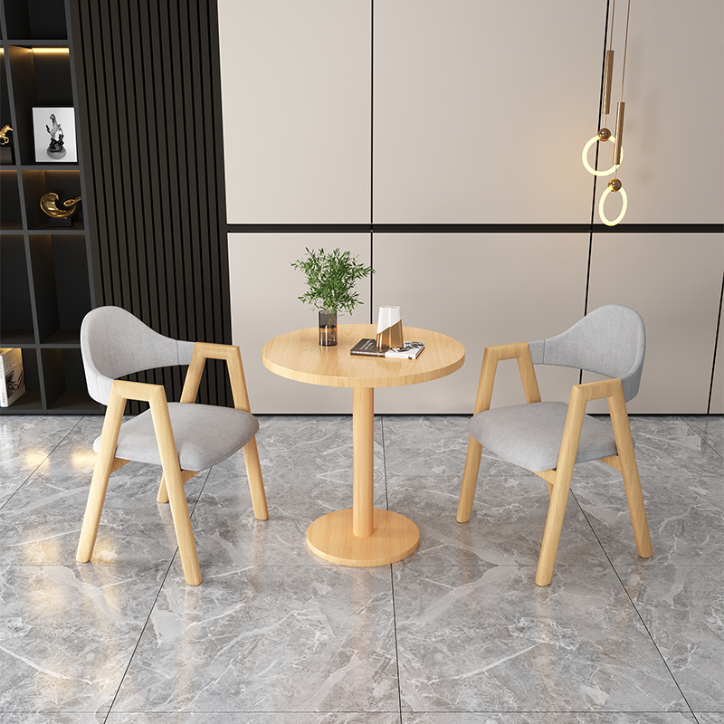 会客接待小圆桌简约咖啡奶茶店桌子商用休息区原木风洽谈桌椅组合