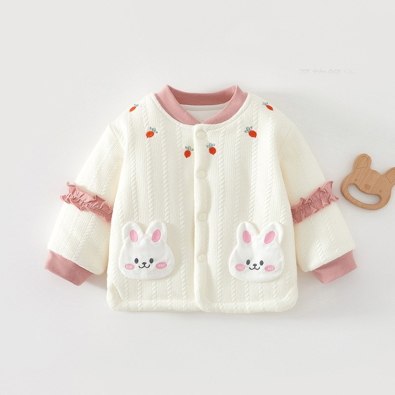 婴儿保暖上衣单件女宝宝秋冬夹棉上装厚棉家居服0-2岁棉袄120克