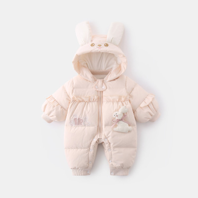 婴儿冬装加厚保暖羽绒服连体衣超萌可爱女宝宝冬季保暖加绒羽绒服