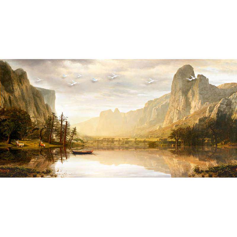 欧式古典山水聚宝盆风景油画画心壁画无框画横版画芯贴画自粘贴画
