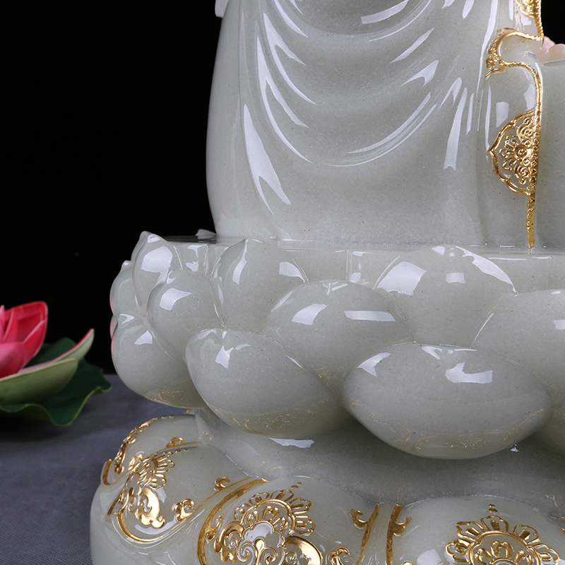 汉白玉观音 家用供奉石雕营萨 坐莲神像净瓶柳枝镇宅佛具佛像摆件