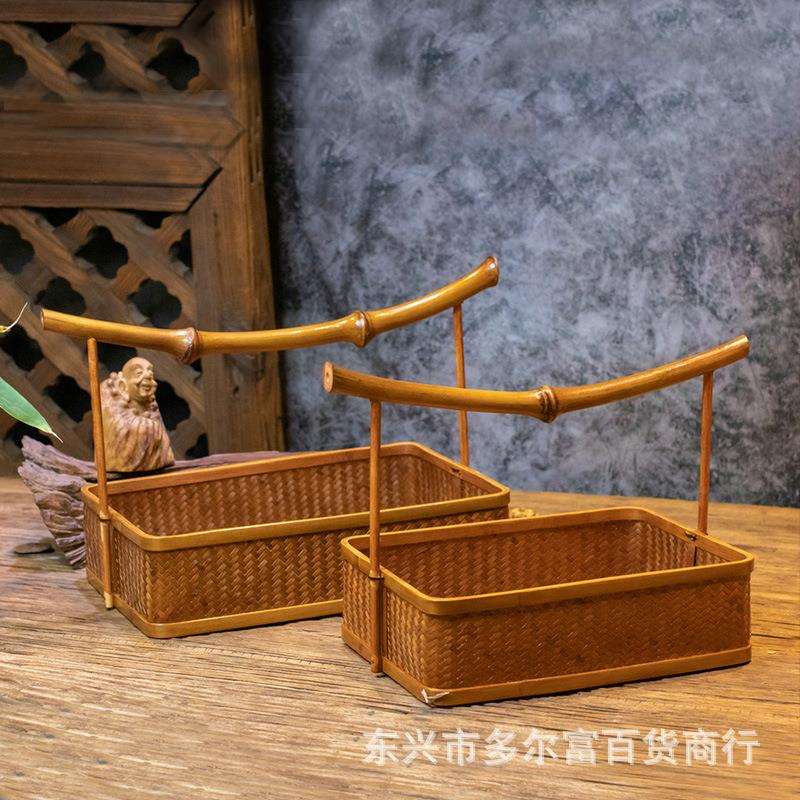 竹编手提篮笻竹茶具收纳盒户外野餐篮子云南特色工艺品国风竹制