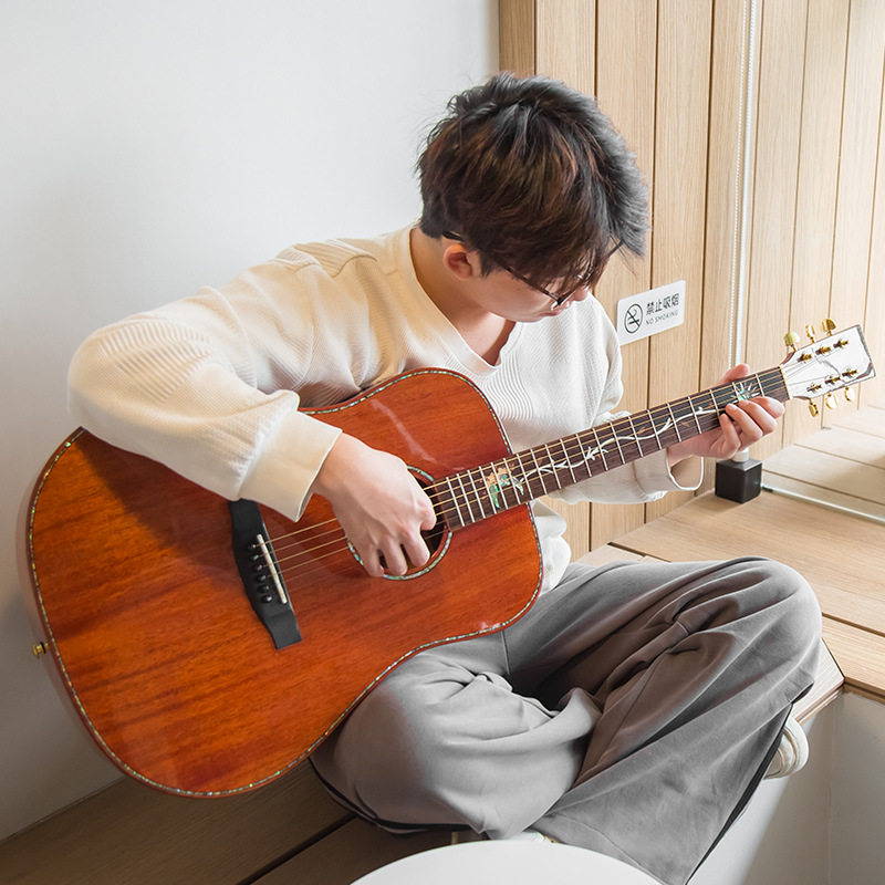 全单亮光民谣41寸圆桶吉他云杉桃花心全单板进阶演奏工厂4108K系