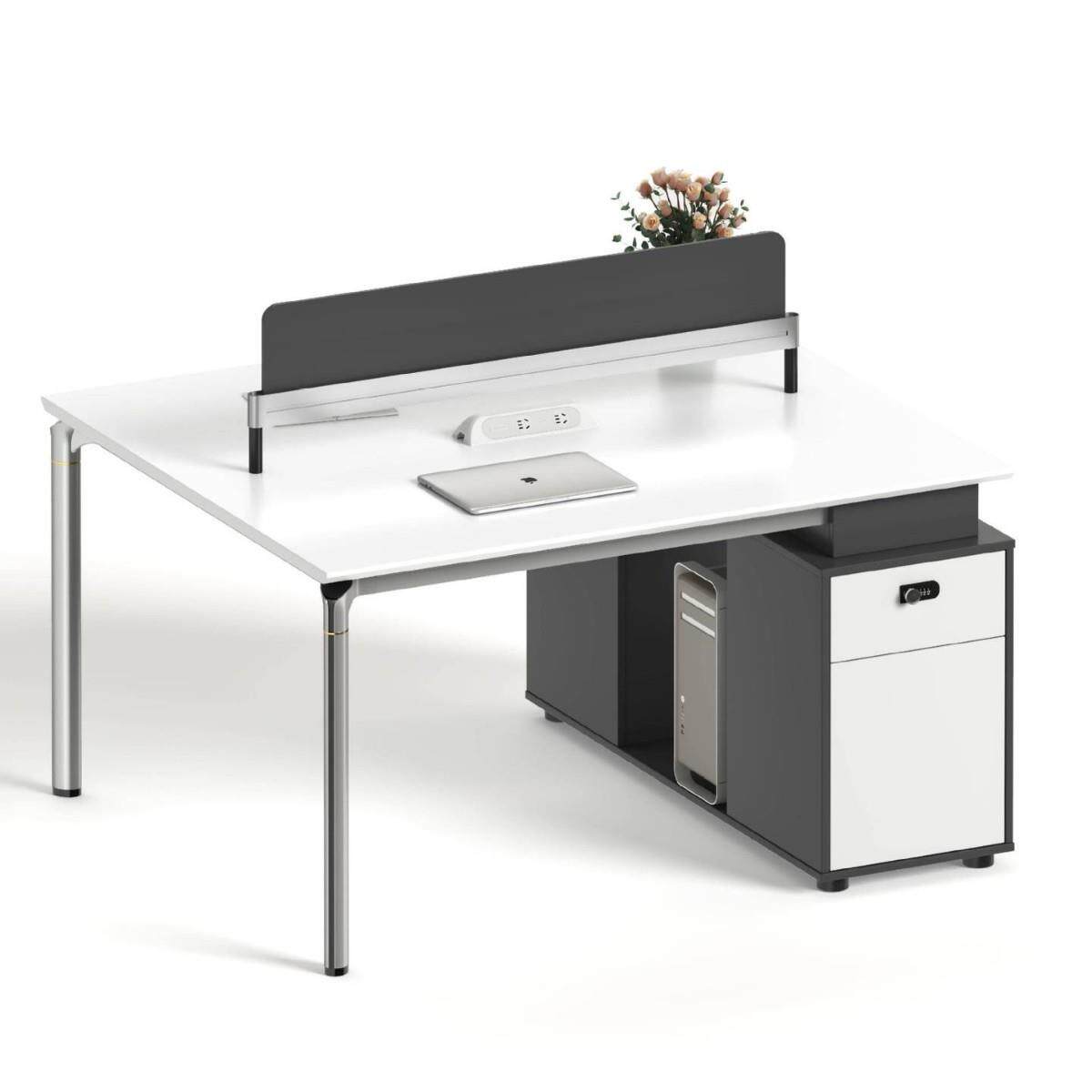 新款暖白现代风格钢架组合两人四人位办公桌六人位员工卡座办公位