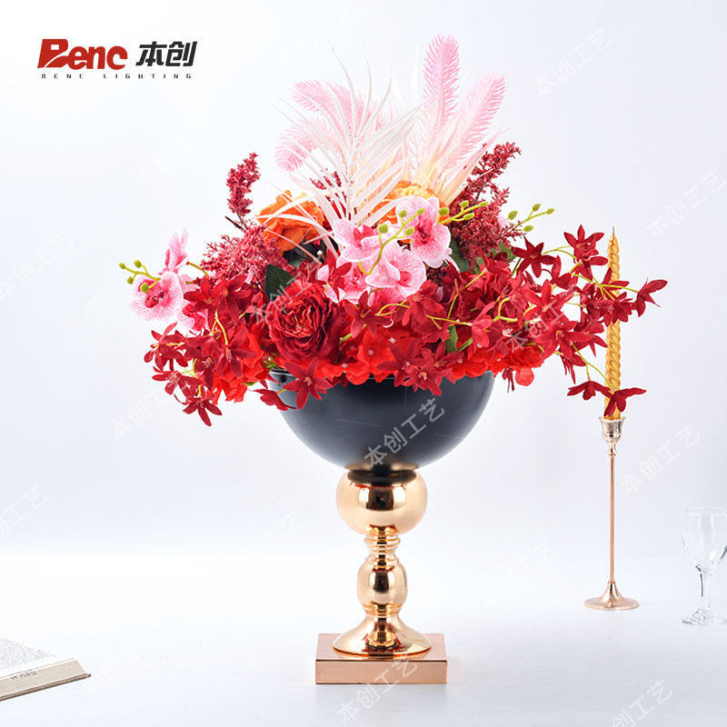 酒店前台摆台家用水果盘托盘欧式铁艺金属花器花盆婚庆主桌摆件