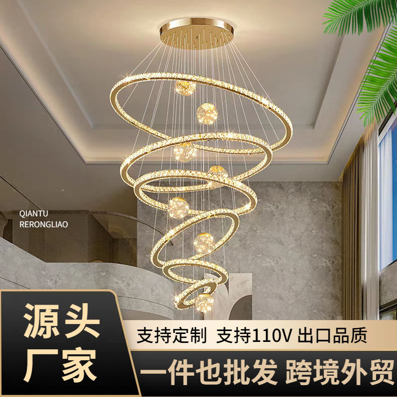 轻奢水晶别墅挑空客厅吊灯复式楼中空大吊灯loft公寓水晶灯饰灯具