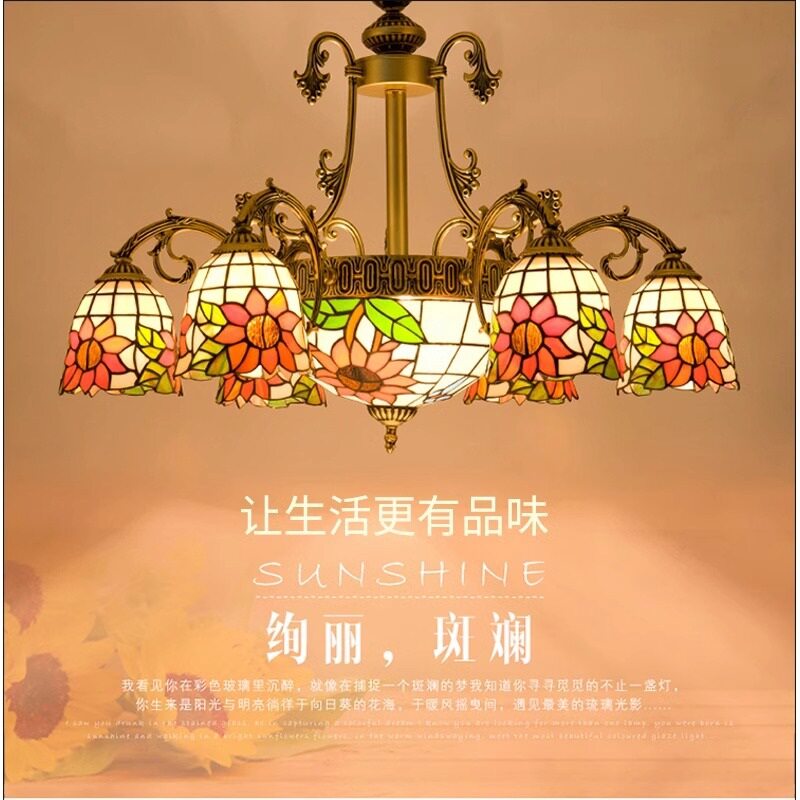 餐厅美式风格饭店叶子客厅吊灯灯卧室创意饰田园灯地中海复古北欧