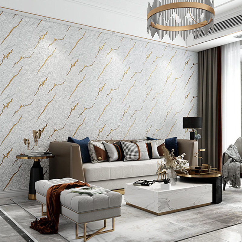 现代简约3D立体仿鹿皮绒大理石墙纸卧室客厅电视背景裂纹加厚壁纸