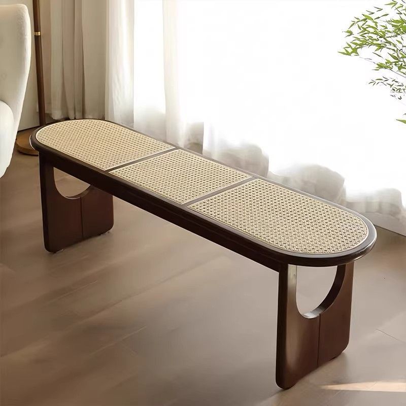 中古实木藤编设计师长凳