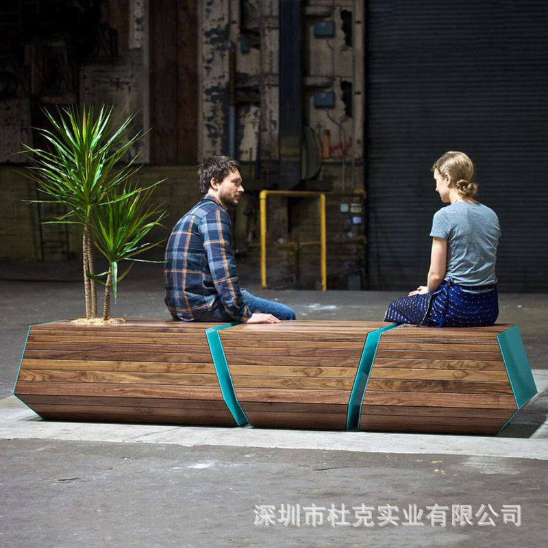 玻璃钢防腐木户外美陈等候椅