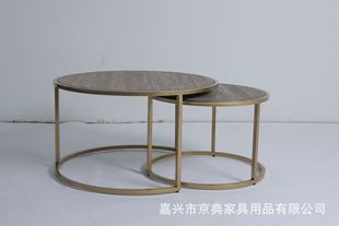 2021现代奢华北欧设计圆形木制混皮顶层不锈钢嵌套家具咖啡桌套装