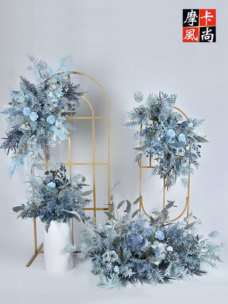 婚庆仿真花假花排花拱门挂花雾蓝色绢花婚礼舞台背景布置路引花艺