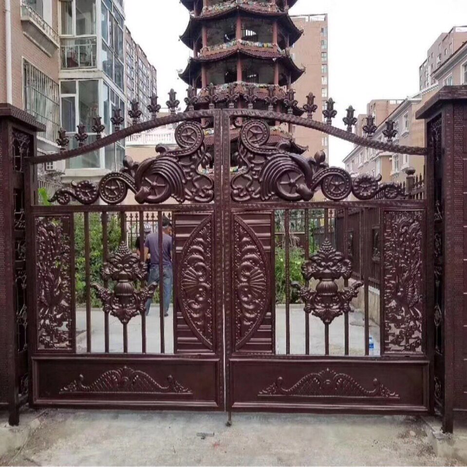 农村防盗门别墅纯铜门钢质仿铜门铁艺大门电动平开大门不锈钢大门